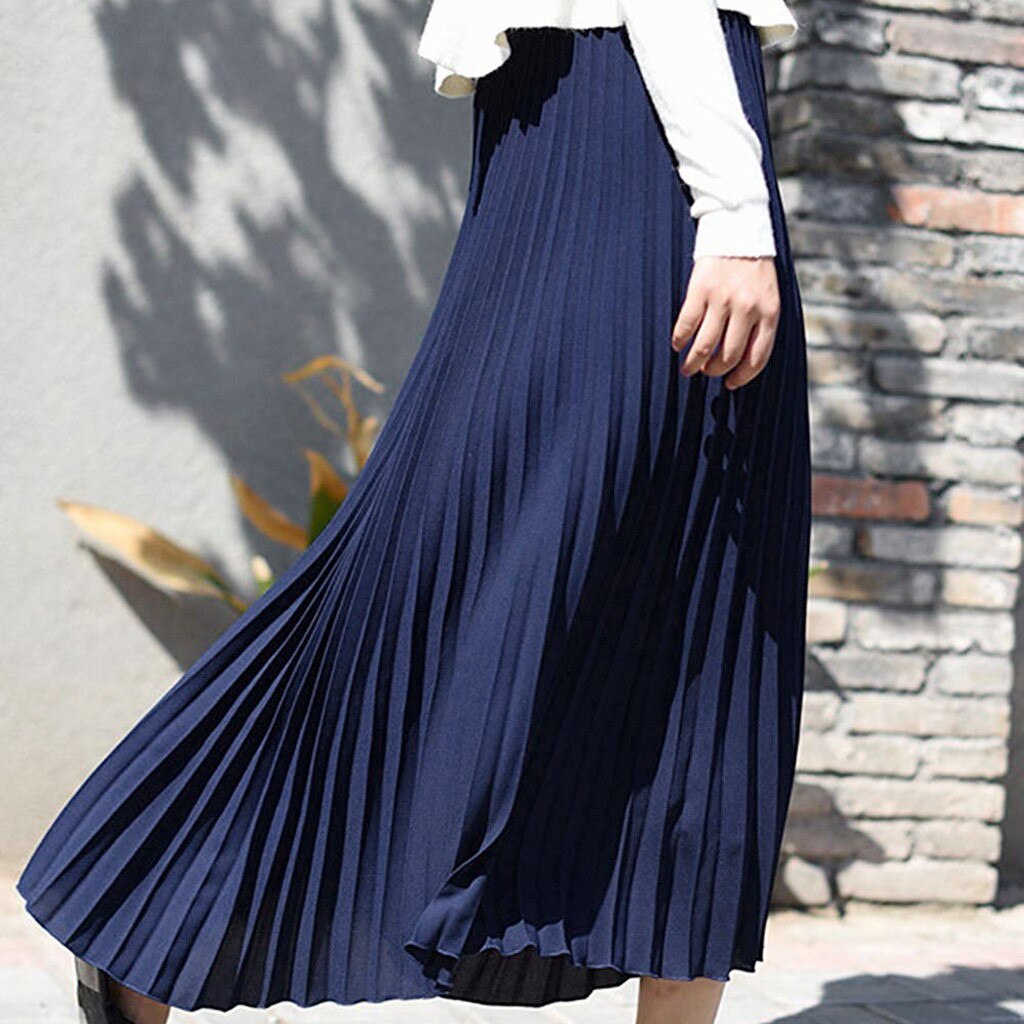Faldas de coreana para mujer, faldas negras, , Midi, Falda plisada con cintura elástica, Jupe Longue,