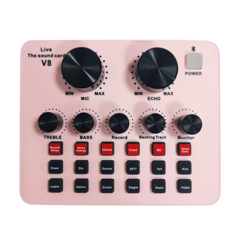Voice Changer Multiple Effects Audio Mixer Live Sound Card Music Recording Phone Computer Karaoke Singing Broadcast: Pink