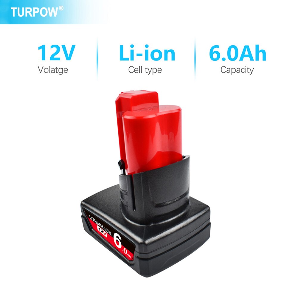 Turpow 12V 6000Mah Oplaadbare Batterij Voor Milwaukee M12 Xc Cordless Gereedschap 48-11-2402 48-11-2411 Batterijen 48-11-2401 MIL-12A-L