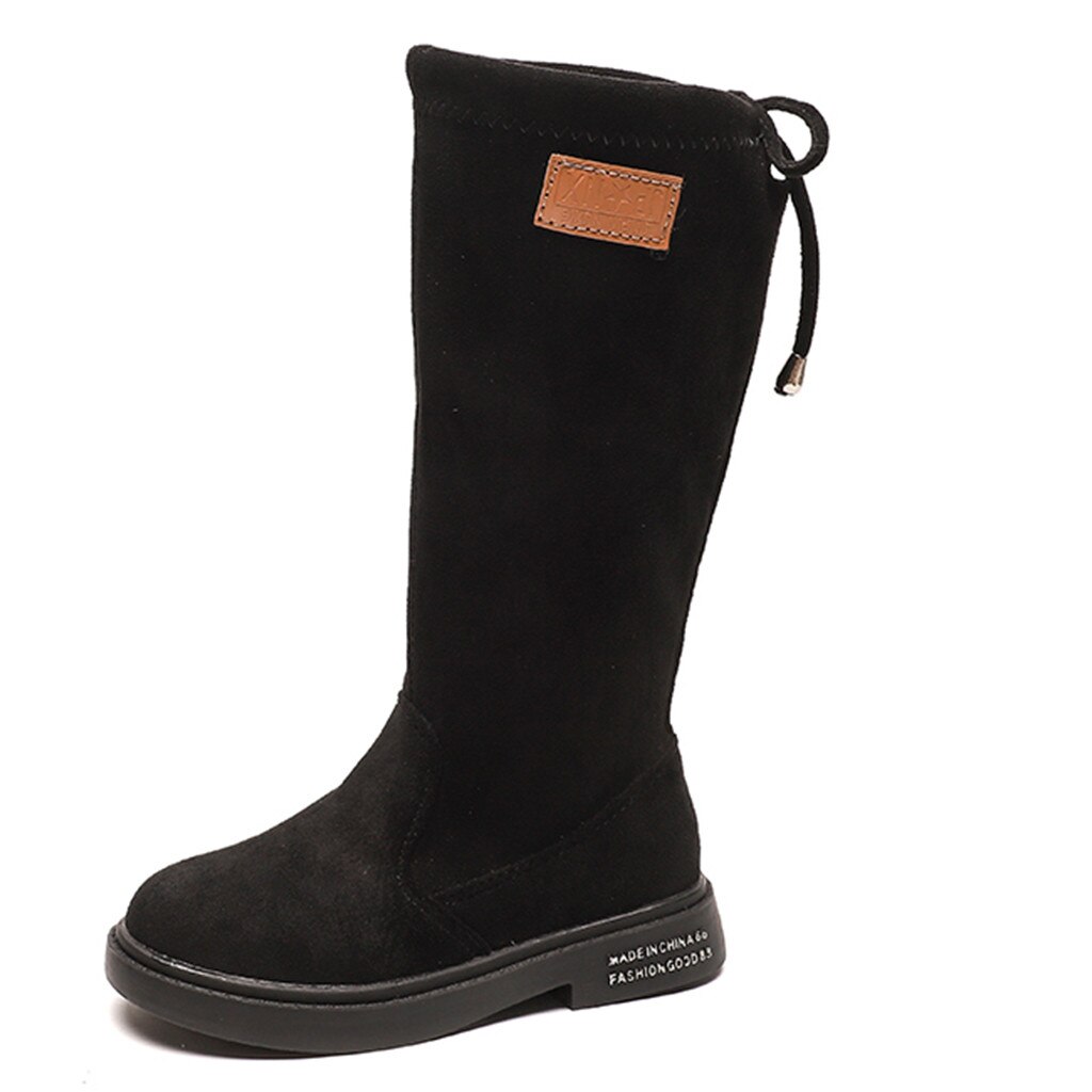 Kleinkind Baby Mädchen Solide Herde Stiefel Kleinkind Mädchen Mit Gürtel Lange draussen Schuhe Winter stiefel für mädchen freundlicher lässig stiefel: schwarz / 36