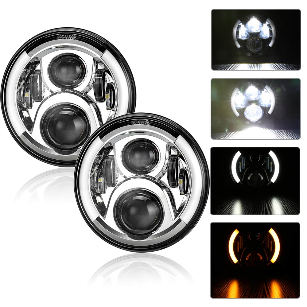 Voor Lada Niva 4X4 7 ''Led Koplamp H4 Hoge Dimlicht Ronde Auto Running Lights Koplamp Voor jeep Wrangler Jk Land Rover Verdedigen: chrome