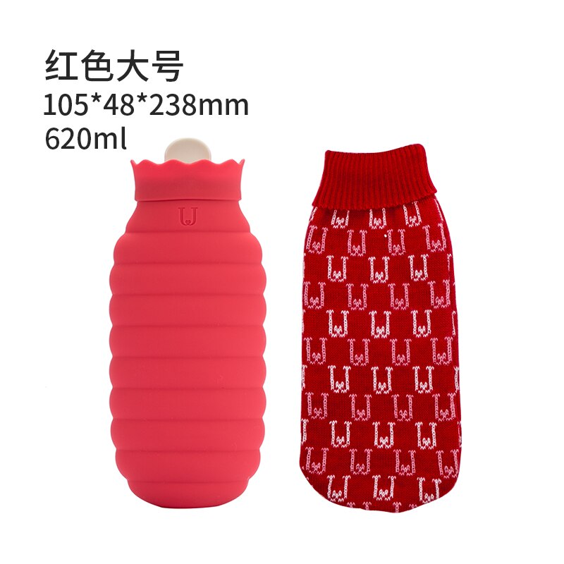 Portable Silicone Water Bag Small Knitted Reusable Water Bag Girls Bouillotte Peluche Hand Warmer EA6RSD: Red Long