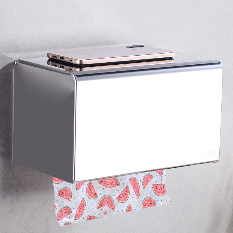 Toalettpappershållare med hylla vattentät rostfritt stål pappershanddukshållare väggmonterad vävnadsrulle pappershållare