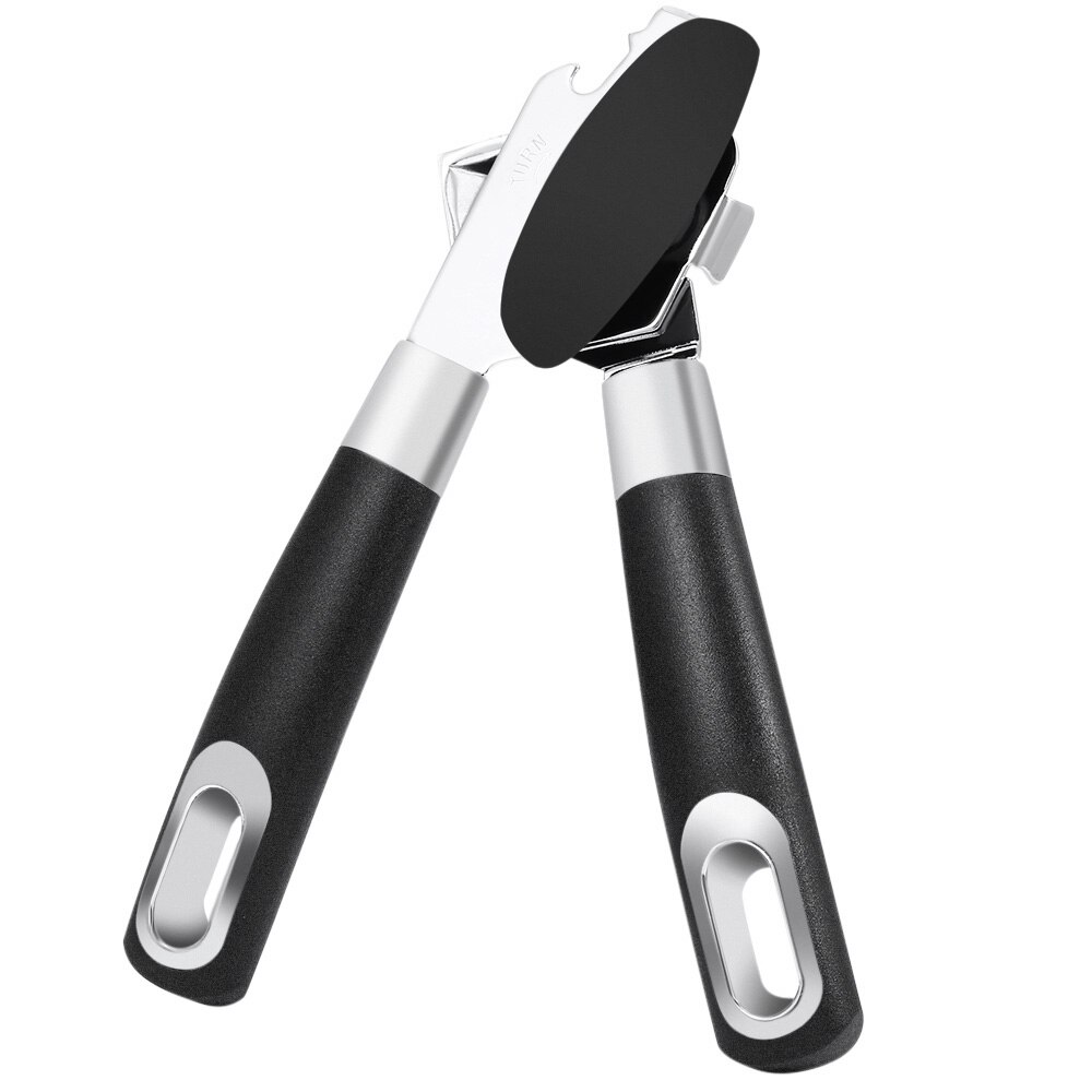 Jar Opener , 3-IN-1 Multifunctional Bottle Opener, Heavy Duty Stainless Steel Opener With Ultra Sharp Blade, Can Opener With Big Easy Turn Knob, Firm-Grip Comfortable Handles, Black Can Opener Manual