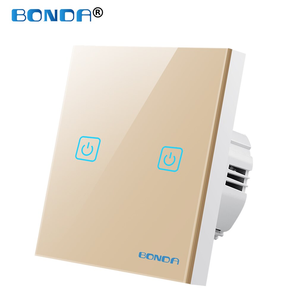 Light Touch Switch EU 110-220V Tempered Crystal Glass Panel Led Sensor Switches Wall Lamp Backlight 1/2/3 Gang 1 Way Smart Home: 601 Gold 02