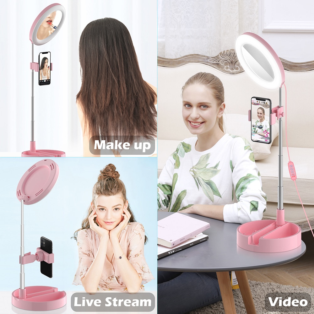 LED Makeup Mirror Dimmable LED Selfie Live Ring Fill Light Standing Mirror Adjustable Photography RingLight Vanity Mirrors