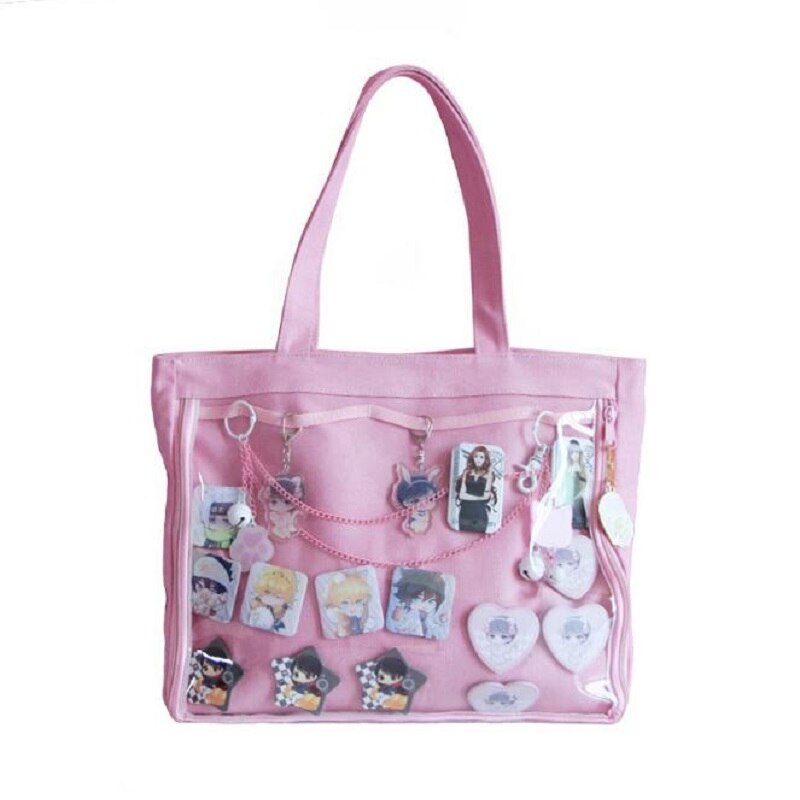 Japanese Wego Ita Bag Kawaii Transparent Window Lolita Canvas Handbag Shoulder Bag Candy Color Lovely Itabag