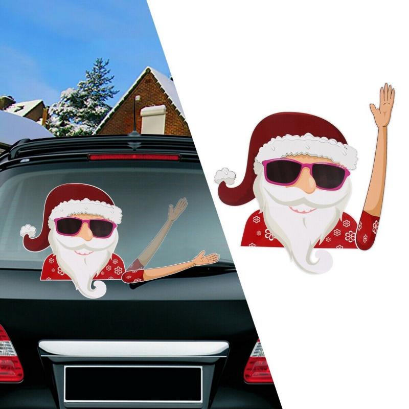 Christmas Decoration Santa Claus 3D PVC Waving Car Stickers Styling Window Wiper Decals Rear Windshield Decor