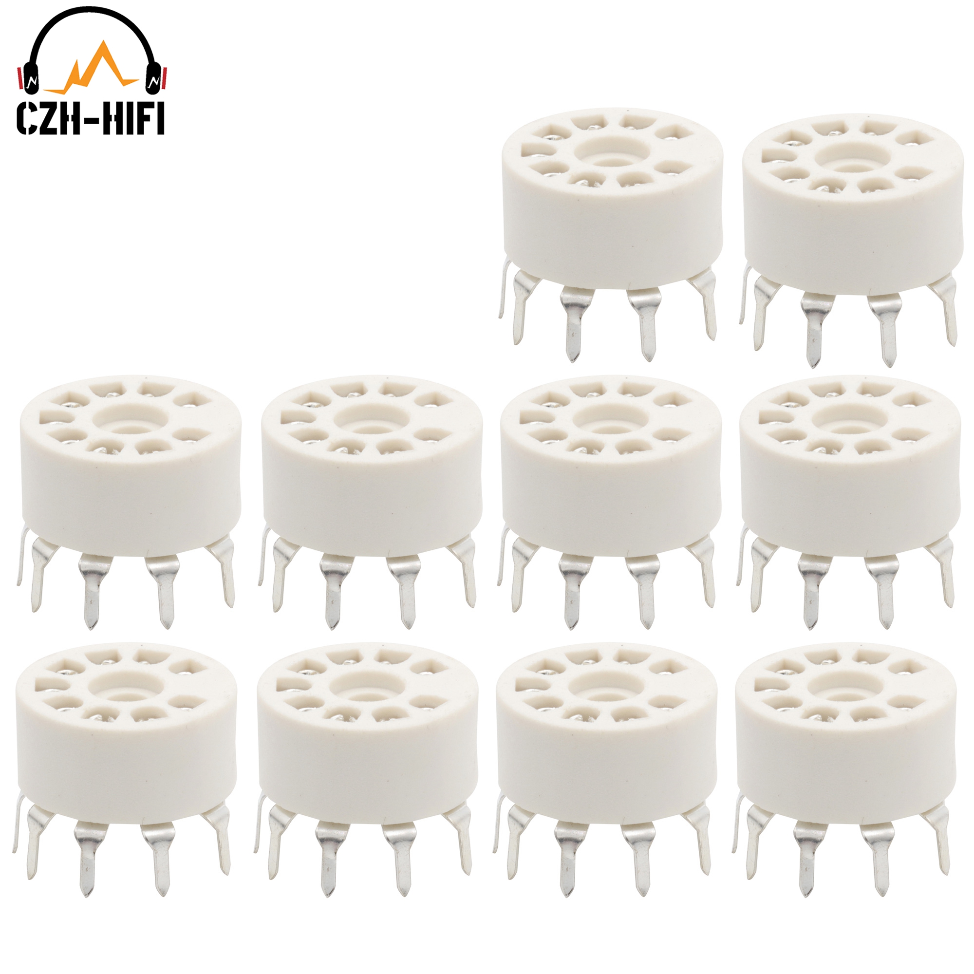 10 stks 9pin B9A Buis Socket Plastic Ventiel Basis voor 12AX7 12AT7 12AU7 EL84 6N1 6570 6922 6DJ8 6N1 ECC83 ECC82 Versterker PCB Mount: Zilver