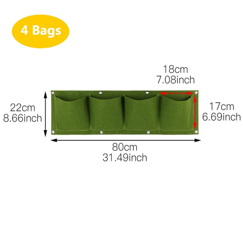 2/4/9 Zakken Verticale Tuin Gow Tassen Plant Muur Opknoping Planten Potten Groen Zwart Grow Planter Plantaardige Tuinieren Leveringen: 4pockets 22X80 G