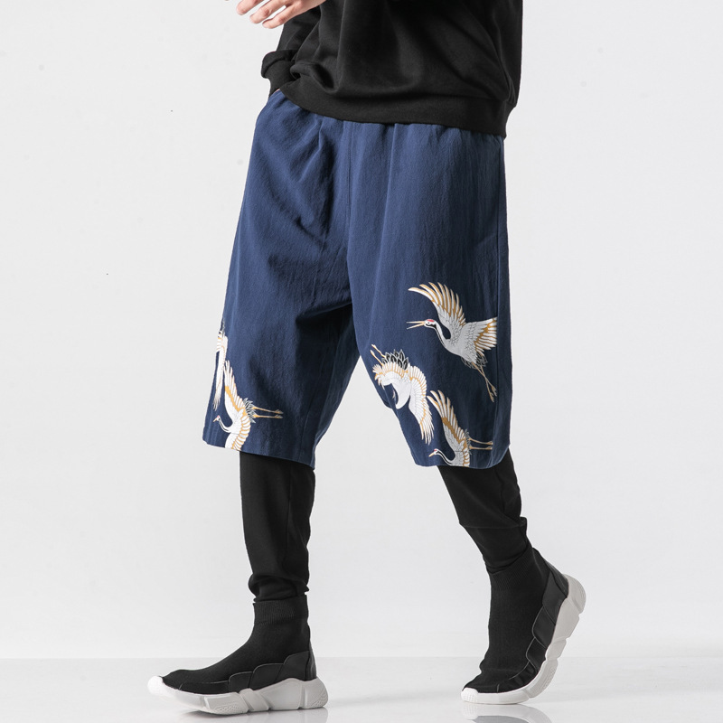 Style chinois traditionnel Kung Fu hommes sarouel Tai Chi coton lin grue imprimer japonais samouraï décontracté pantalon de Jogging en vrac