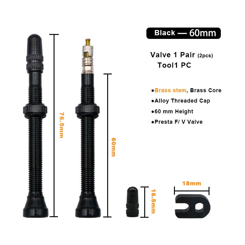 2 Stuks 40/60 Mm Fiets Vacuüm Luchtventiel Duurzaam Legering Stuurpen Messing Kern F/V Presta Mtb Tubeless Band Nozzle Cap Fietsen Onderdelen