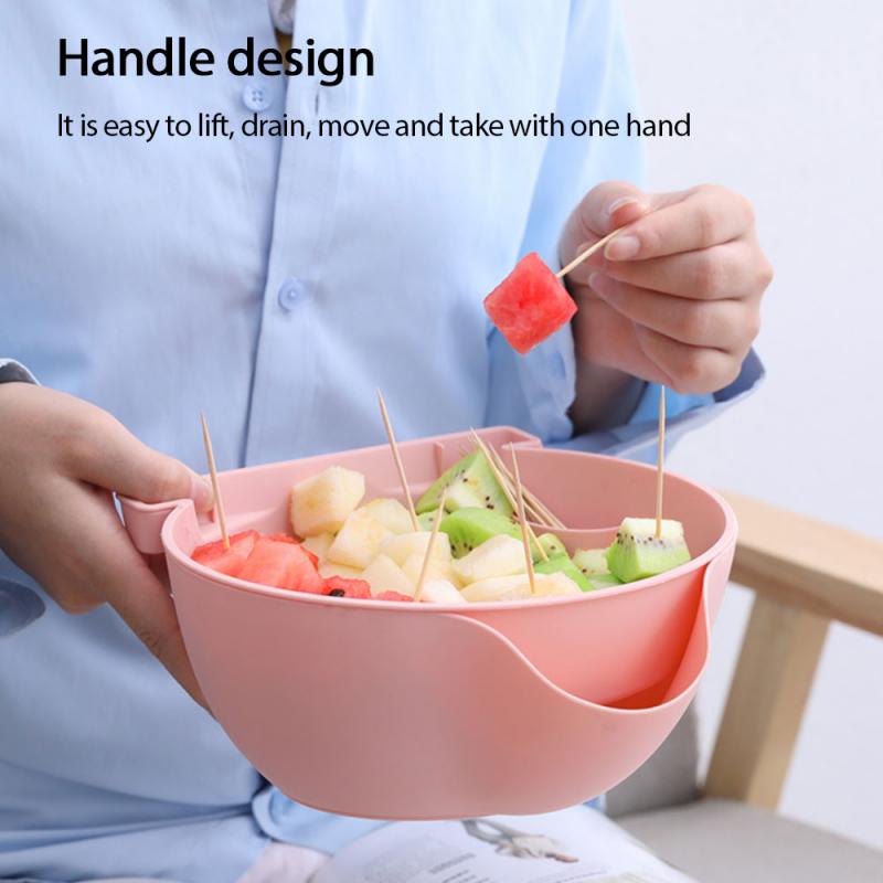 Kitchen Double-layer Plastic Sealed Fresh-keeping Box Draining Vegetables Blue Fruit Basket Vegetable Washing Basket