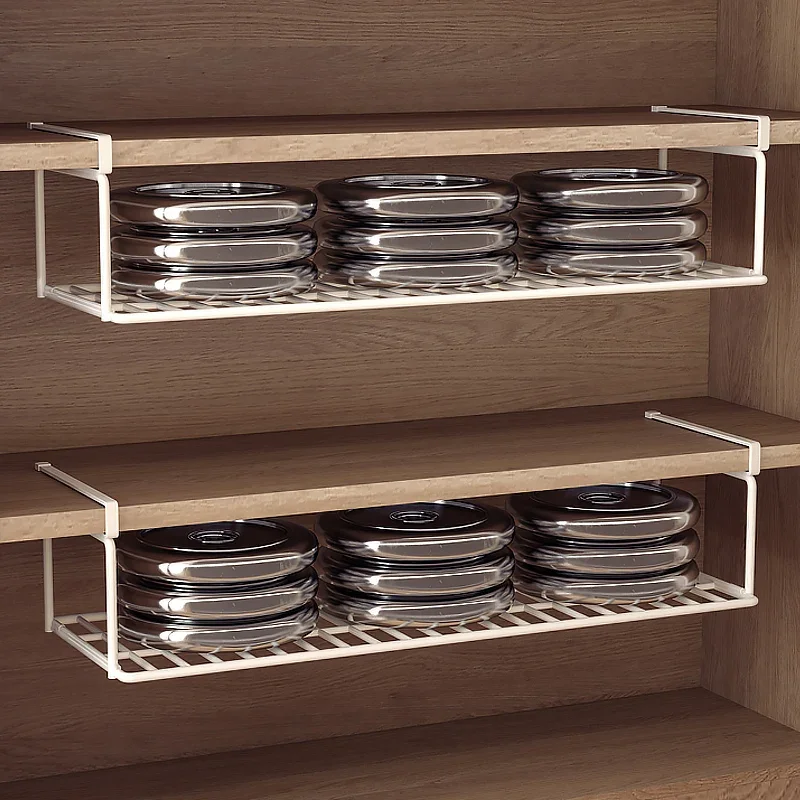 Cesta de rede suspensa, material de ferro, grande capacidade, pendurado sob o armário, parede, guarda-roupa, cesta de armazenamento, ferramentas de cozinha