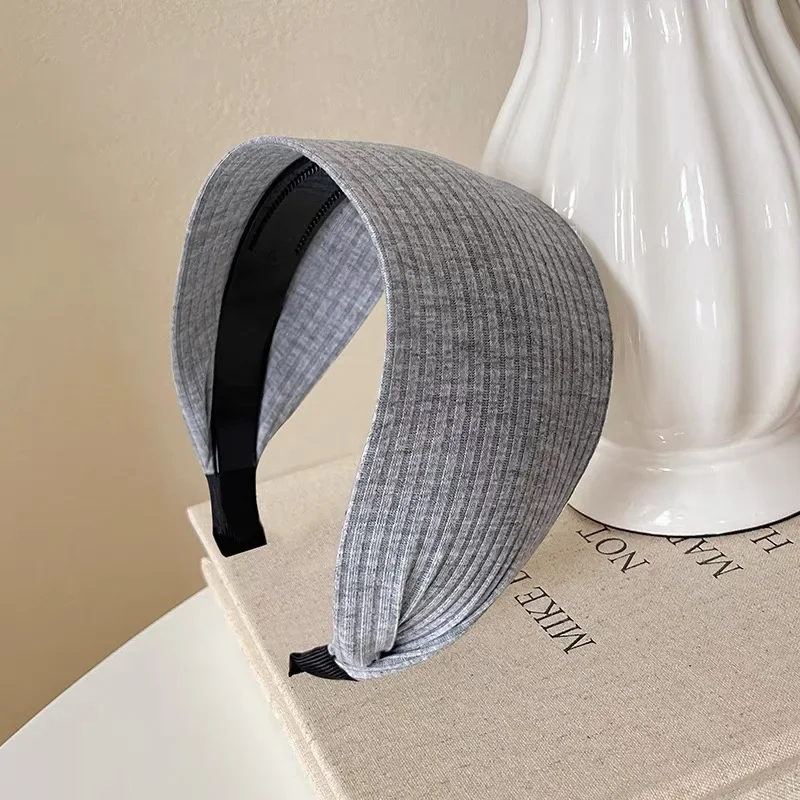 Mjuka, breda stickade hårband i bomull för kvinnor och flickor, koreansk, neutral, enfärgad turban med tänder, huvudband, huvudbonadsaccessoarer: Gul