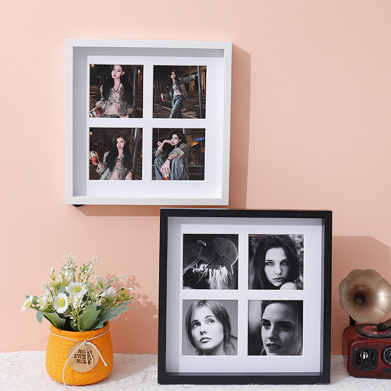 Collage de marcos de fotos de madera con 4 aberturas adecuadas para decoración de pared y mesa, 1 pieza