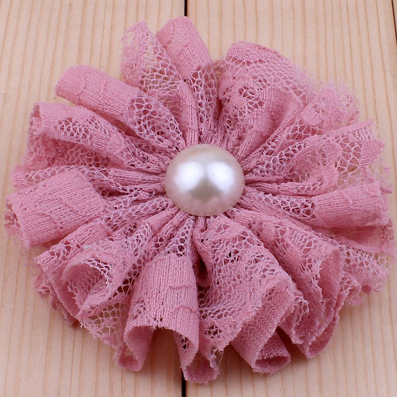 5 teile/los 7 cm 15 farben Ausgefranste Mesh Spitze Blumen Mit Perle Für Haar Zubehör Shabby Künstliche Stoff Blumen Für stirnbänder: WEISS