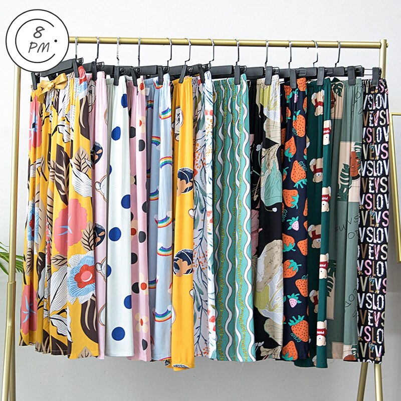 Women Summer Cotton Gauze Pants Japanese Style Simple Elastic Waist Casual Plus Size Home Pants Print Pattern Pyjama ouc194