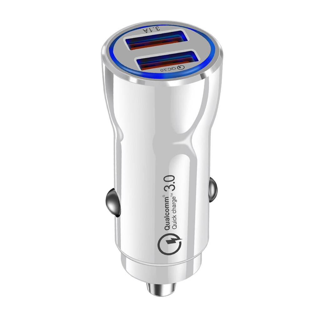 Olaf Quick Charge 3.0 Usb Car Charger 3.1A Metalen Auto-Oplader Mobiele Telefoon Auto Usb Lader Auto Charge 2 poort Voor Samsung Huawei: White