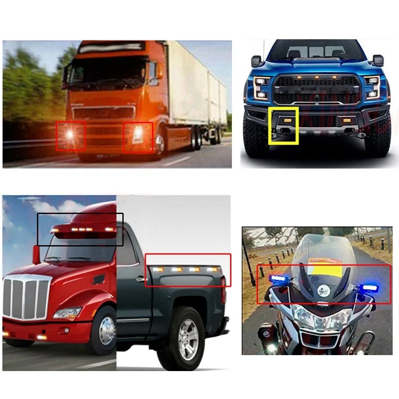6 LED-Blinkwarnleuchten für LKW, Auto, Motorrad, Gelb, Weiß, 18 Blitzmodi, Notfalllampe, 12–24 V, seitliche, hohe, helle Lichter