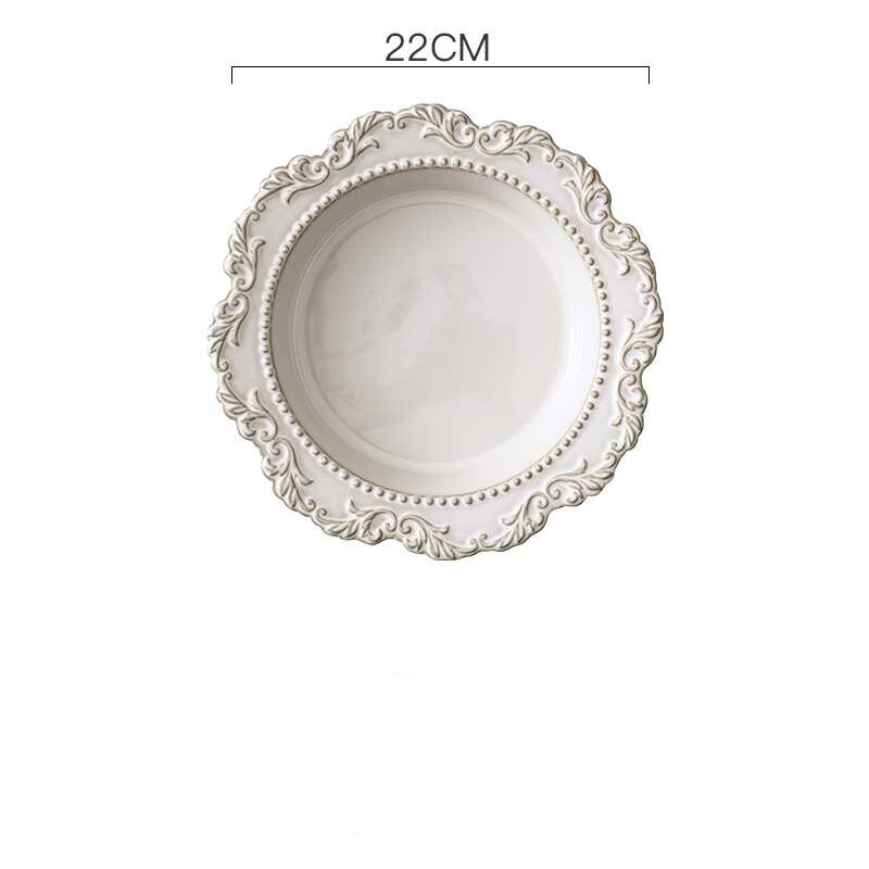 French Royal Crown Embossed Ceramic Dessert Cake Steak Plate Art Crokery Dinnerware Oval Soup Fish PLate 10/12 Inch: 8.6inch deep plate