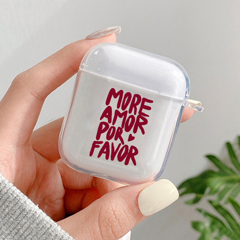Étui pour écouteurs Apple Airpods 4 3 2 1, coloré, maximaliste, plus Amor Por Favor, lettre rose, couverture souple et transparente pour Airpod Pro 2nd: M / WHEAT