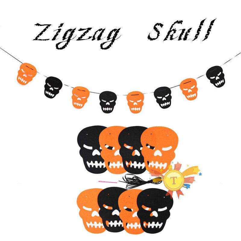 Paper Chain Garland Party Banner Event Decorations Pumpkin Bat Ghost Spider Skull Shape Halloween Banners Decor Garland: Zigzag Skull