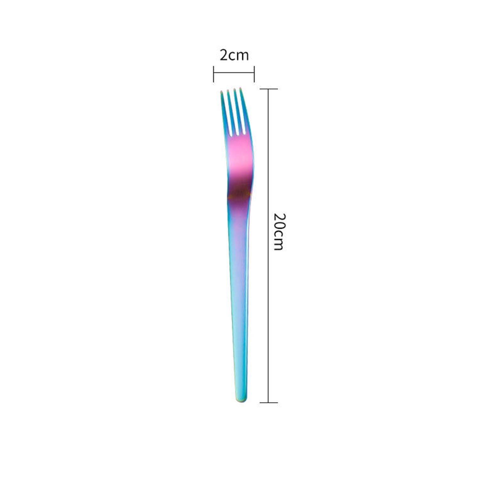 1PC Colorful Mirror Stainless Steel Flatware Knife Fork Spoon Teaspoon Cutlery Tableware For Home Kichen Party Dishwasher: Colorful-Fork