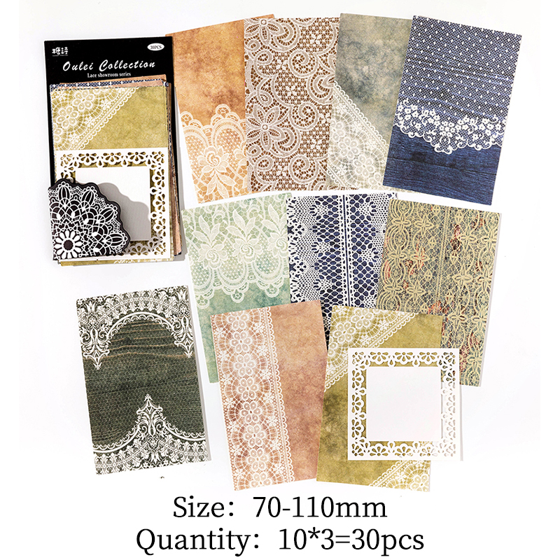 Papel decorativo de encaje Vintage de 30 piezas, material para álbum de recortes, papel de fondo hecho a mano, suministros de artesanía Retro: Caqui oscuro