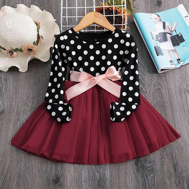 3-8T Lange Mouwen Jurk Meisjes Prinses Baby Meisje Kleding Zoete Tutu Party Jurken Kerst Meisje Kleding