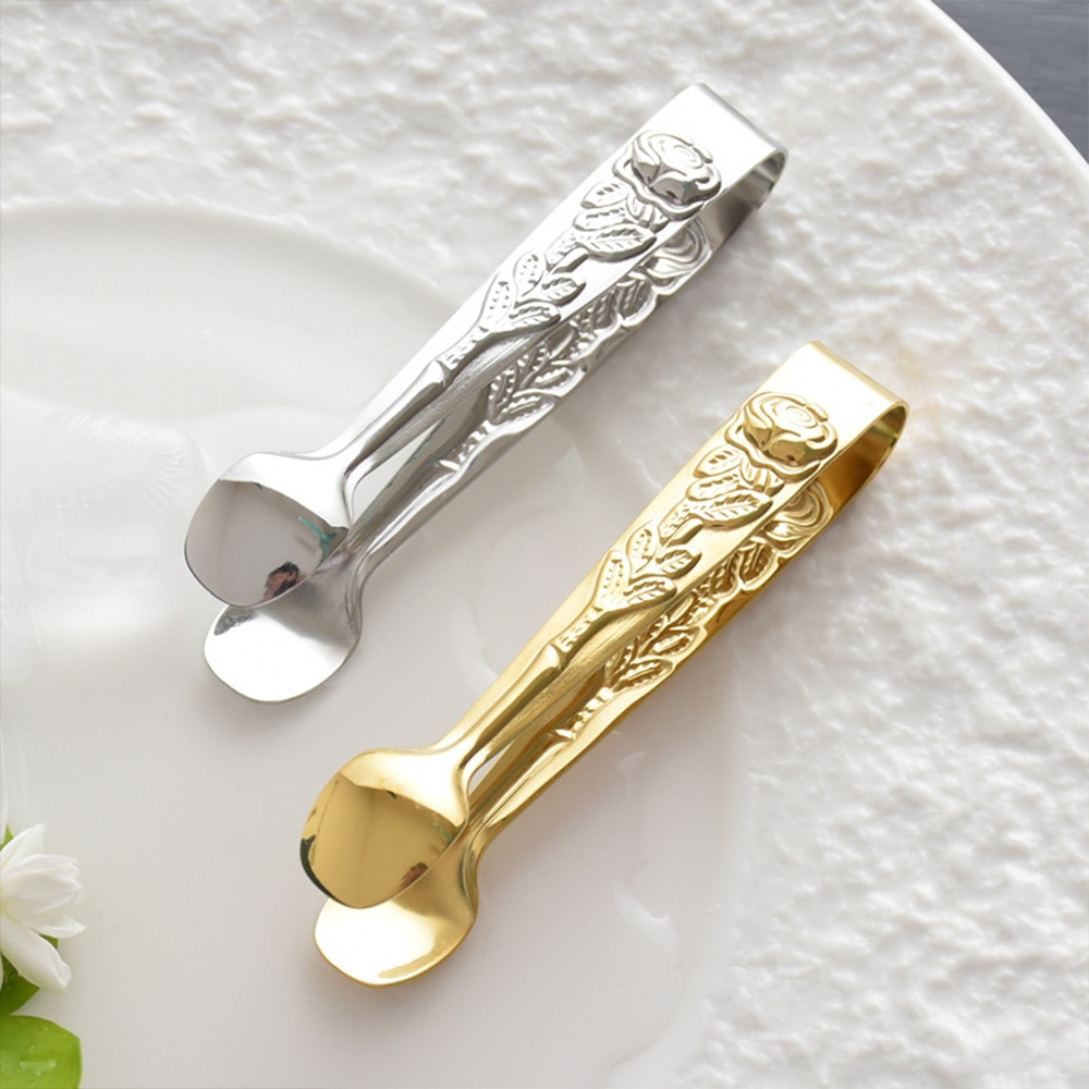 Istang i rustfrit stål guld sukker isterningstang mini klemme køkken mad servering tang clip tea party bar køkken tilbehør