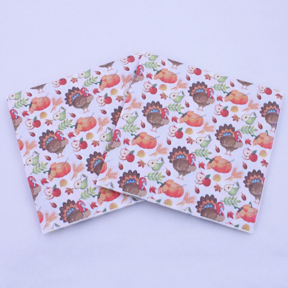 40Pcs Thanksgiving Dag Gedrukt Servetten Cartoon Turkije Tissue Diner Papieren Handdoek Feestartikelen (Patroon 1)