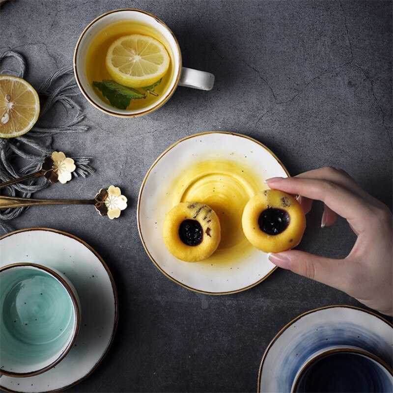 Retro Hand-painted Lemon Ceramic Coffee Cup and Saucer Set Japanese Afternoon Tea Cup Porcelain Milk Cup Drinkware