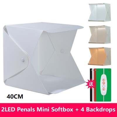 Boîte à lumière LED 40CM, Mini Studio de photographie Portable, Kit de fond et 6 arrière-plans de couleurs, boîte à lumière USB pour téléphone DSLR: 40CM 2LED Panels-4PC