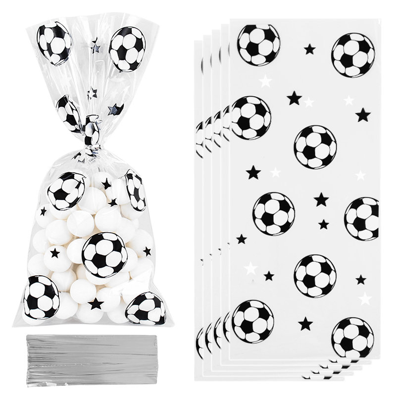 25/50 stuks Voetbal Snoep Zakken Kinderen Jongens Verjaardag Sport Voetbal Themafeest Plastic Cookie Geschenkverpakking Zakken Decoratie Supply: 9.5x9.5x11 cm