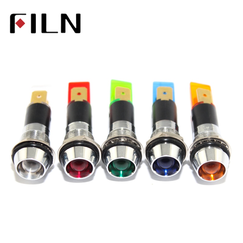 FILN 220v Indicator light 12mm concave led matel led red yellow white blue green 6v 24v 110v 220v 12v with terminal pins