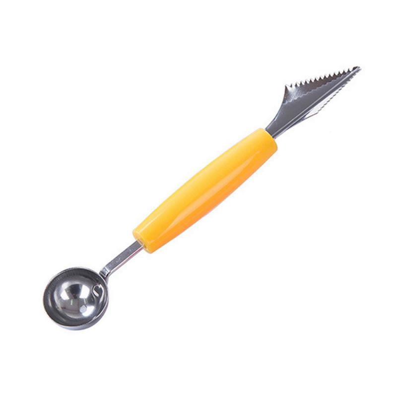 Cuchara de excavación de fruta, plato separador de pulpa, cuchillo de tallado, juego de tres piezas, removedor de doble cabeza, bola de acero inoxidable: B01