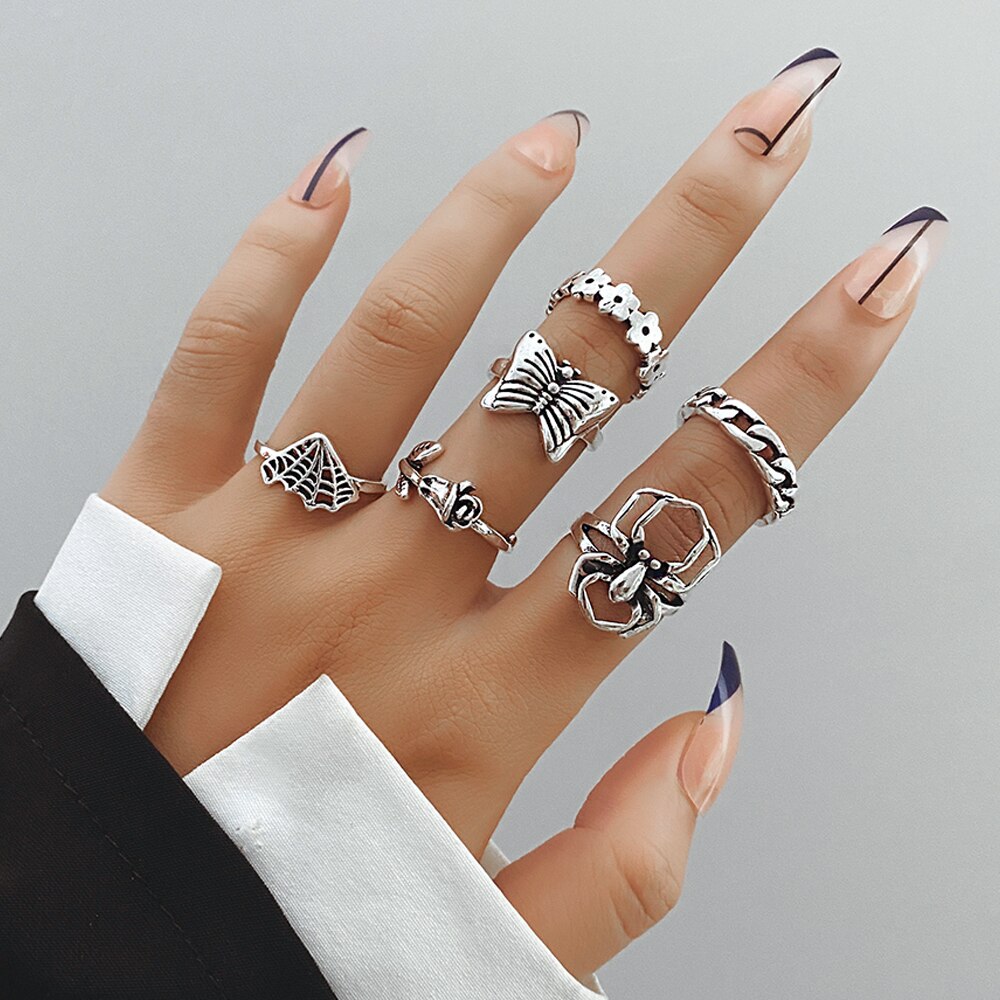 FNIO Trend Silver Color Geometric Personality Rings Set For Men Women Hip-Hop Punk Rings Party Jewelry: FN31813845