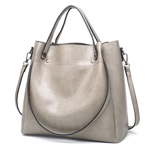 ACELURE Casual Large Capacity Women Tote Shoulder Bag PU Leather Ladies Bucket Handbag Messenger Bag Soft Shopping Crossbody Bag: Gray