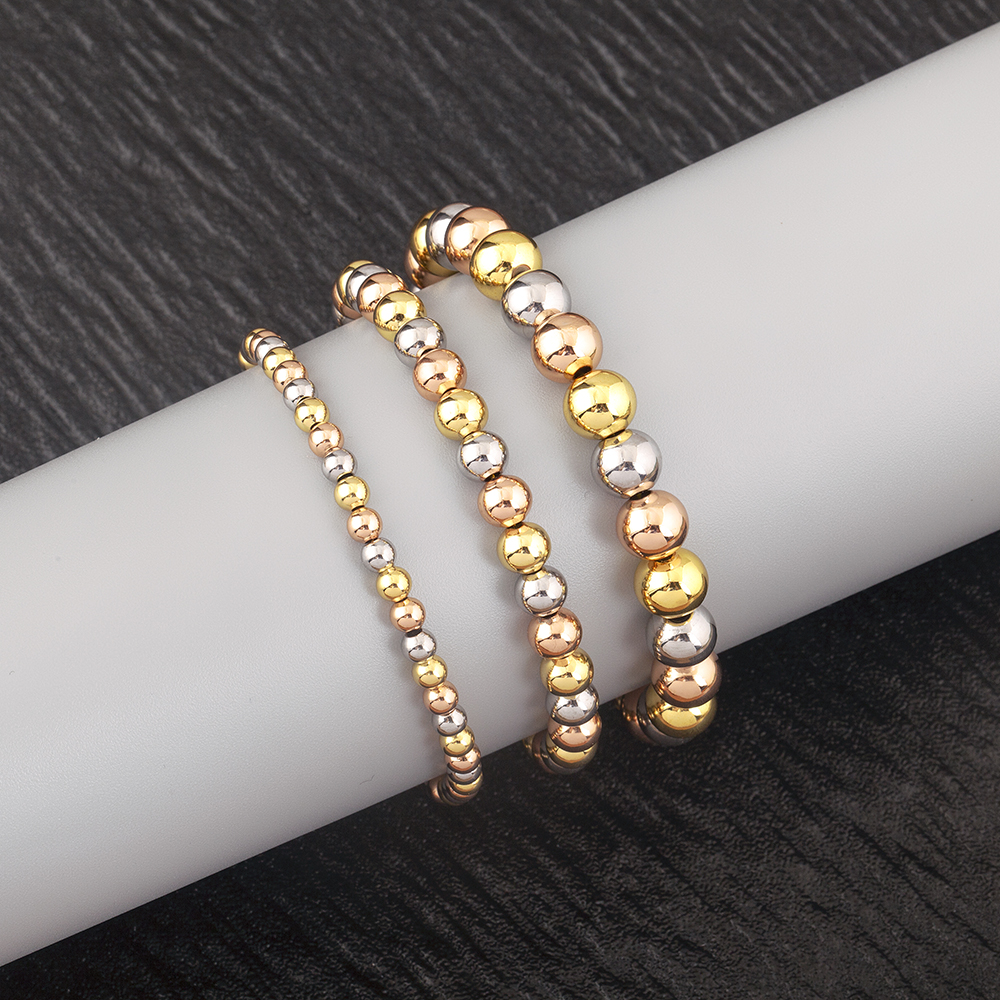 AIBEF-pulsera clásica Simple de cuentas redondas de cobre para mujer, brazalete ajustable de Color dorado/plateado/rosa, accesorios de joyería, de cumpleaños