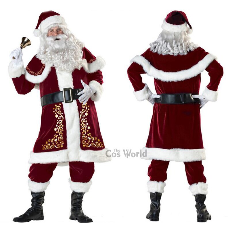 Mens Adult Santa Claus Father Christmas Costumes Festival Party Suit Xmas Uniform Outfit Cosplay Costumes Full Sets