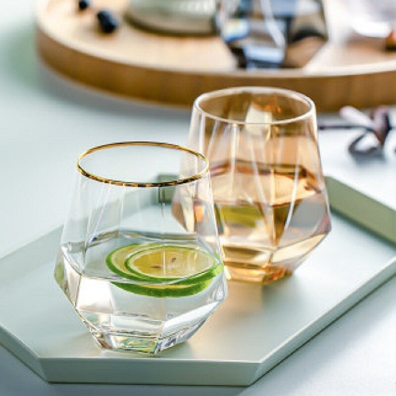 1PCS Glass Hexagonal Geometric Drinking Glass Water Glass Wine Glass Cup Reusable Transparent Juice Beer Glass Whiskey Glass