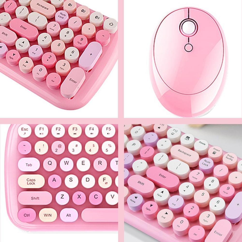 MOFii Pink Wireless Keyboard Mouse Set Home Office Use USB Keyboard Optical Mouse Mixed Color Version