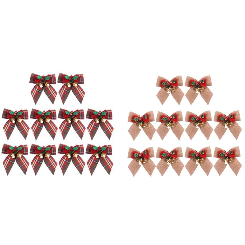 Ornements de sapin de noël en Jute de Jute, nœuds de ruban de noël pour arbre de noël présente des ornements de décorations