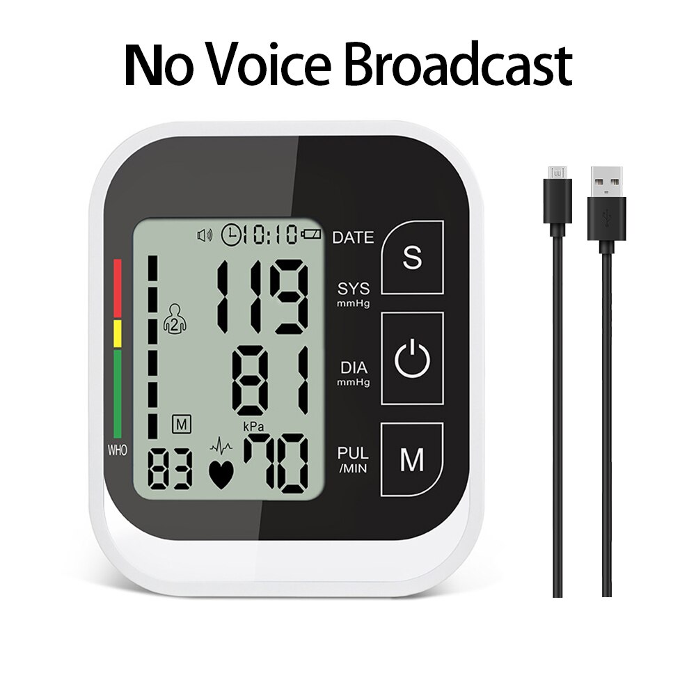 OLIECO USB Monitor automático de presión arterial brazo medidor de pulso Digital tonómetro LCD esfigmomanómetro 2 Persona memoria voz en Inglés: no voice