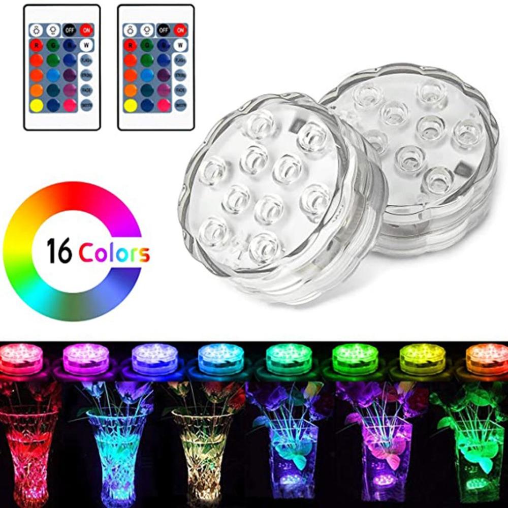 10 Led Remote Controlled RGB Submersible Light Battery Operated Underwater Night Lamp Outdoor Vase Bowl Garden Party Decoration