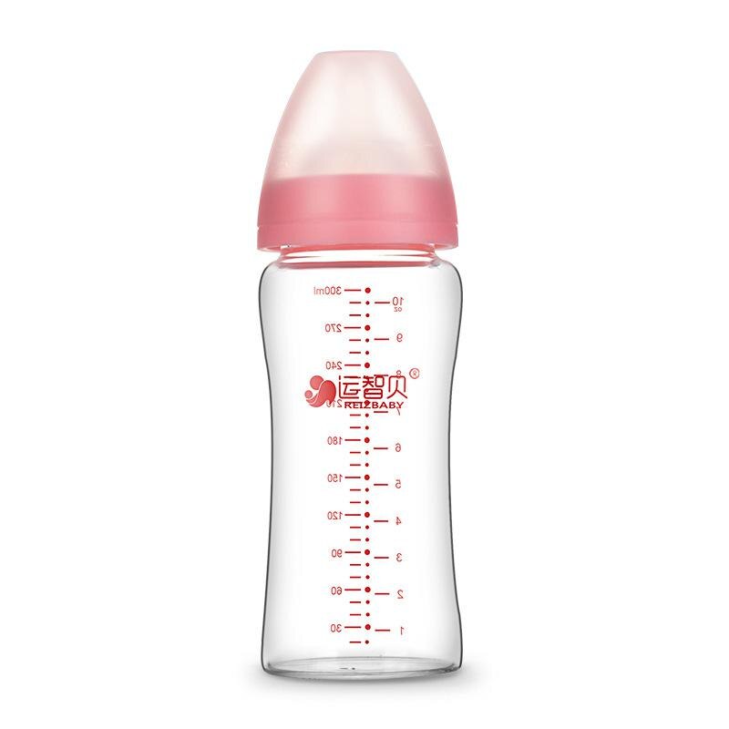 Botella de alimentación de bebé de vidrio, botella de agua de calibre ancho, resistente a altas temperaturas, 180/300ml: 300ml pink