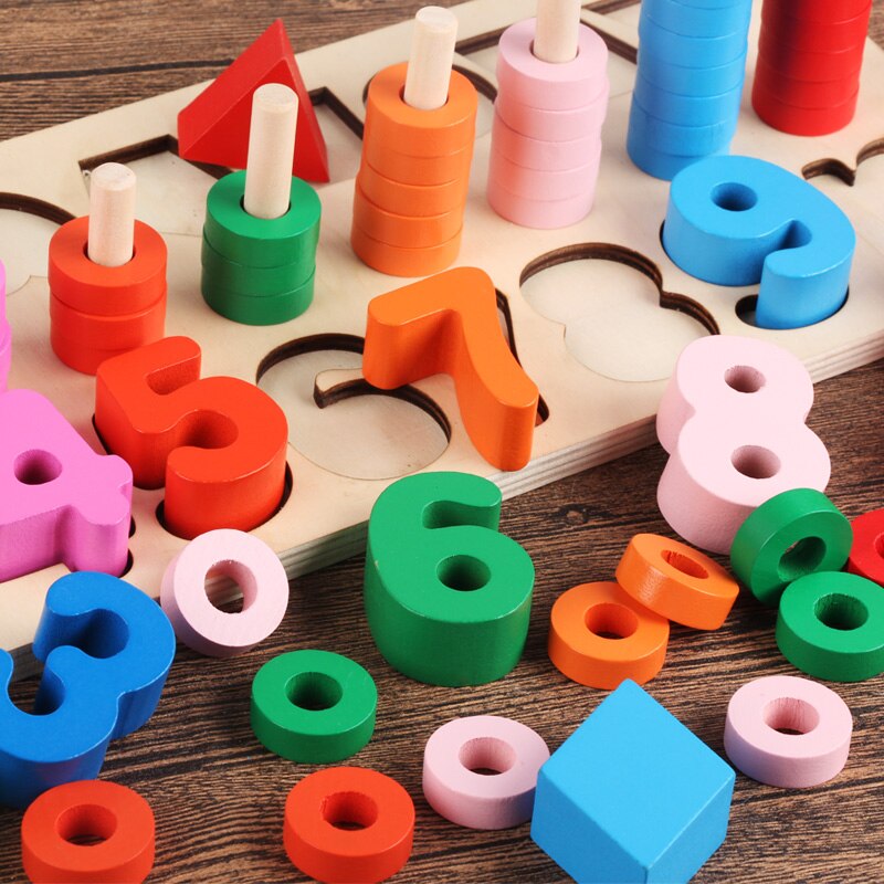 Children Wooden Materials Learning To Count Numbers Matching Digital Shape Match Early Education Teaching Mathematics