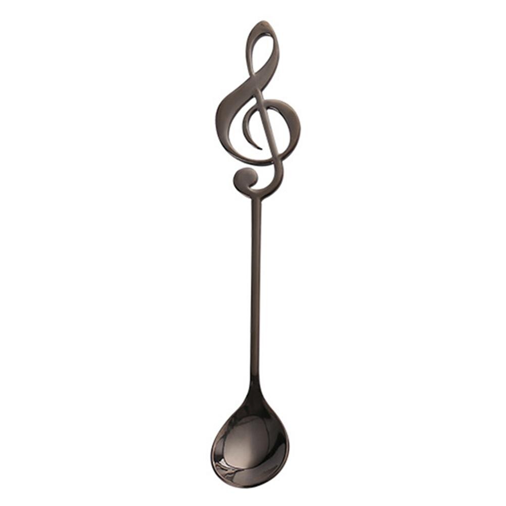 Stainless Steel Musical Notes Ice Cream Coffee Tea Stirring Spoon Tableware: black
