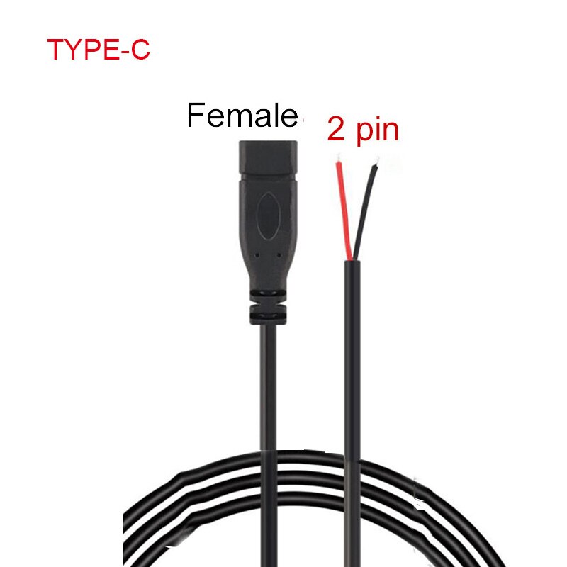 Connecteur Micro USB 2.0 Type C, 5 Types de fils, alimentation électrique, câble d&#39;extension, chargeur mâle vers femelle, ligne de données à 2 broches et 4 broches: TYPE-C female 2pin